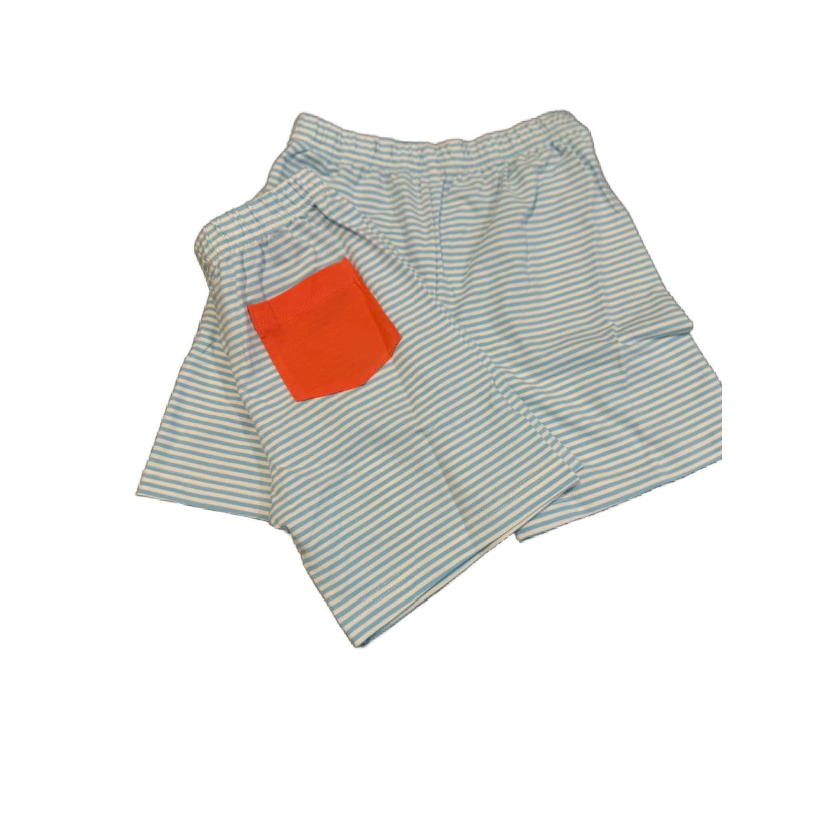 LIGHT BLUE KNIT SHORTS WITH CORAL POCKET