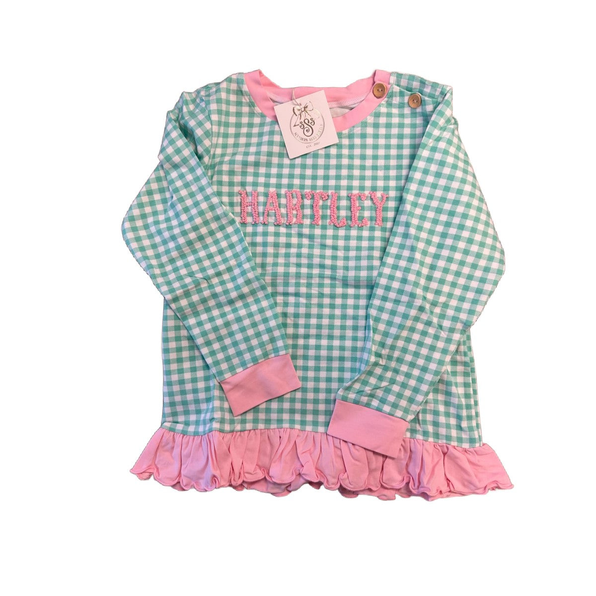 7T "HARTLEY" FRENCH KNOT MINT/PINK PULLOVER