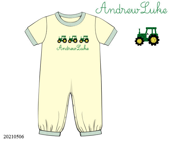 3T FRENCH KNOT TRACTOR ROMPER (NO NAME)