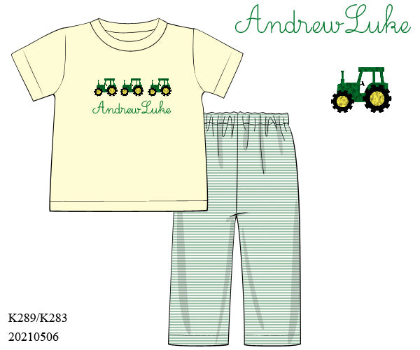 6T BOYS FRENCH KNOT TRACTOR PANTS SET (NO NAME)