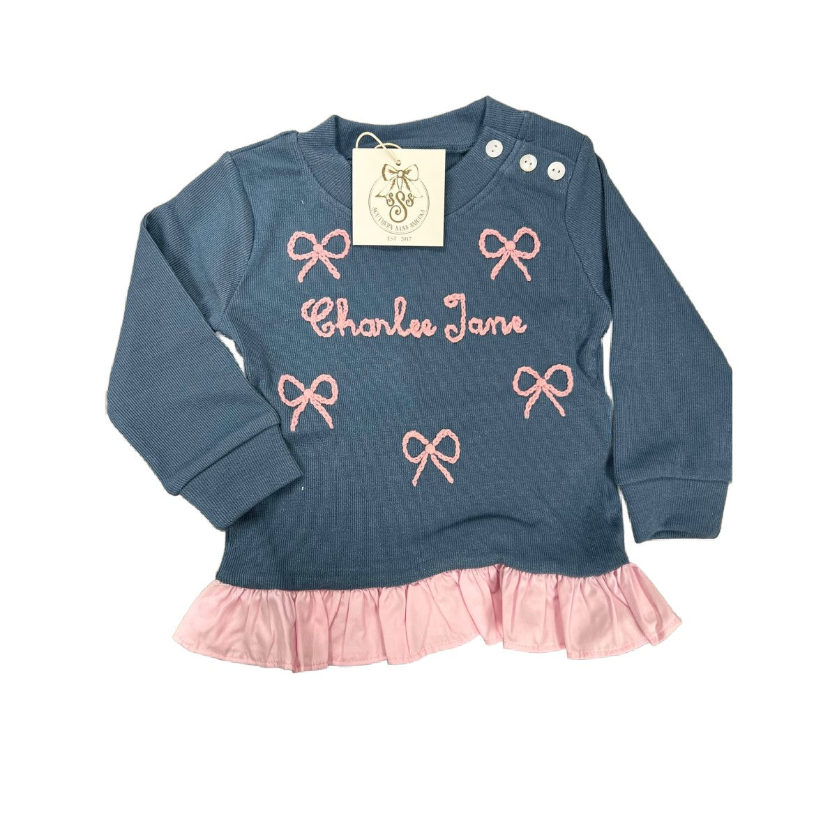 18M "CHARLEE JANE" BOW NAME SWEATER