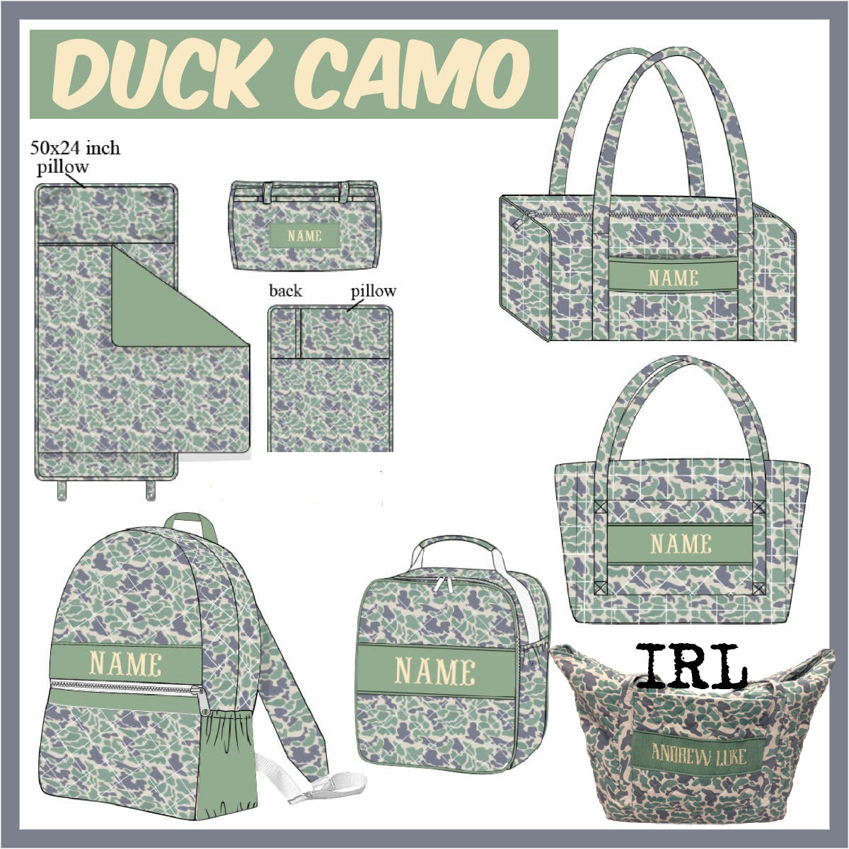 LUGGAGE PO: DUCK CAMO GINGHAM COLLECTION (ETA TO SSS AUGUST)