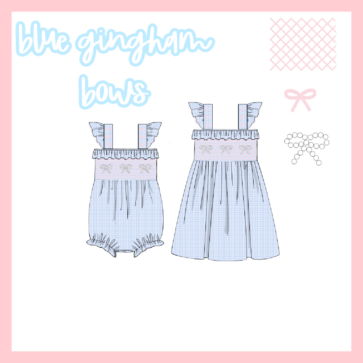 PO 105 BLUE GINGHAM PEARL BOWS