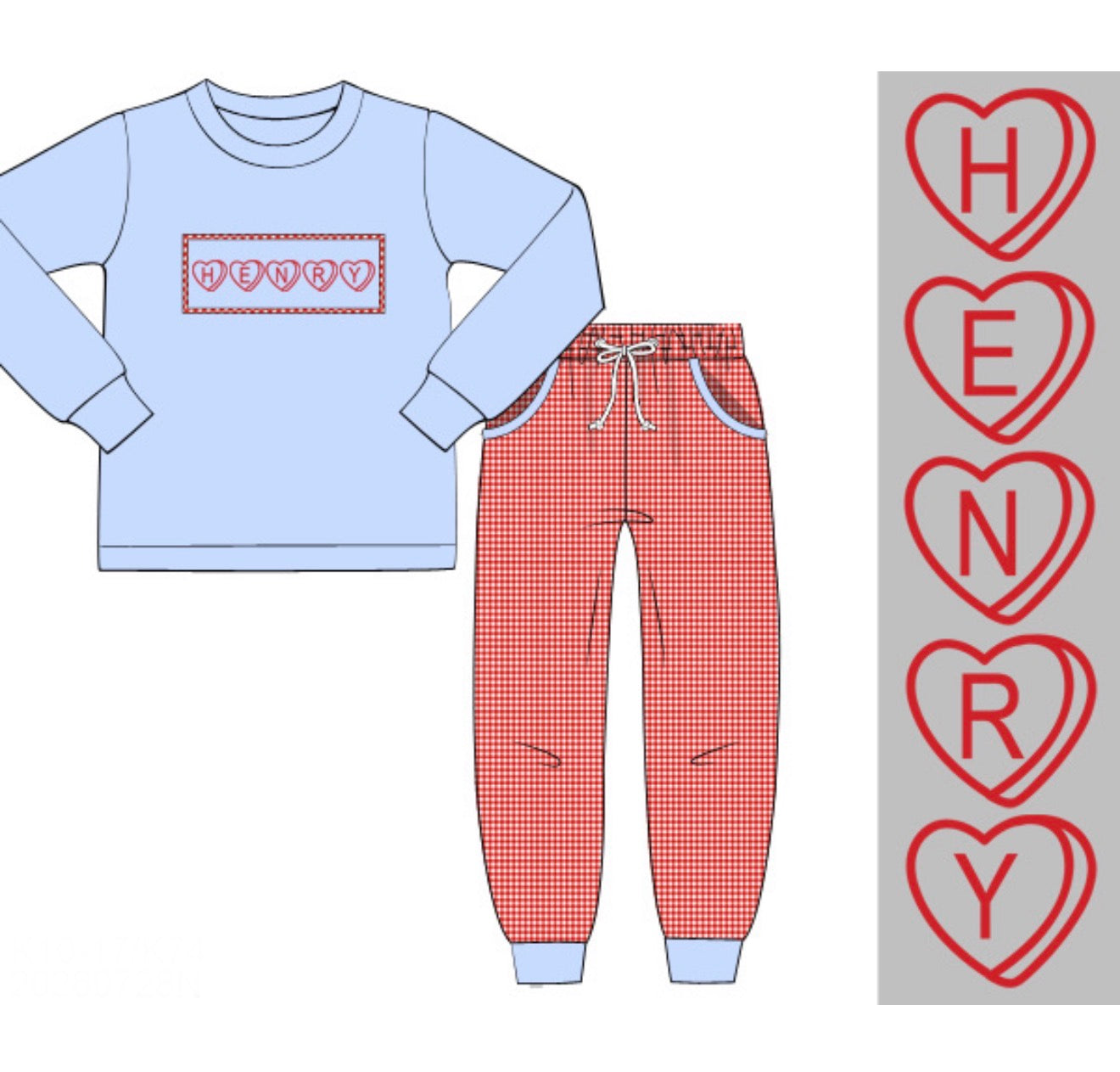 PO 108.5 Heart Name Smocks Boy Pant Set