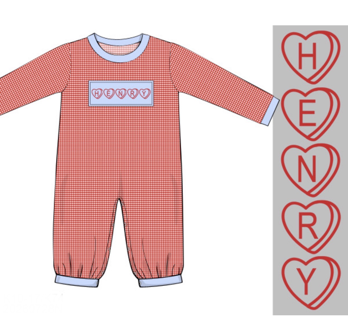 PO 108.5 Heart Name Smocks Romper