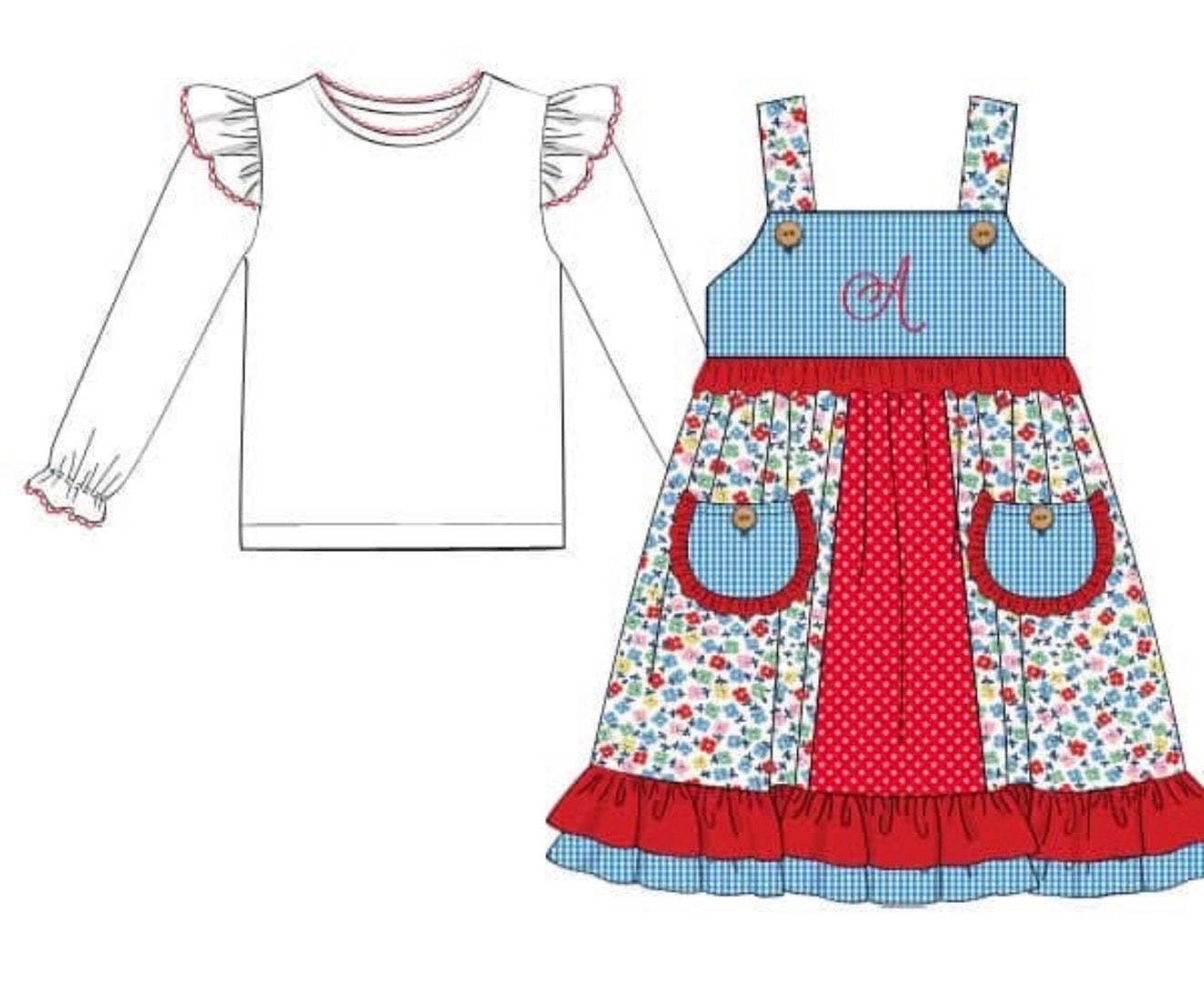 PO93 Scarlet Floral & Gingham Dress Set