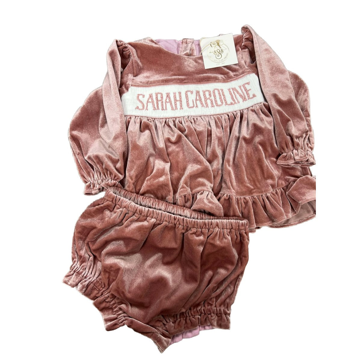 2T"SARAH CAROLINE" VELVET DIAPER SET