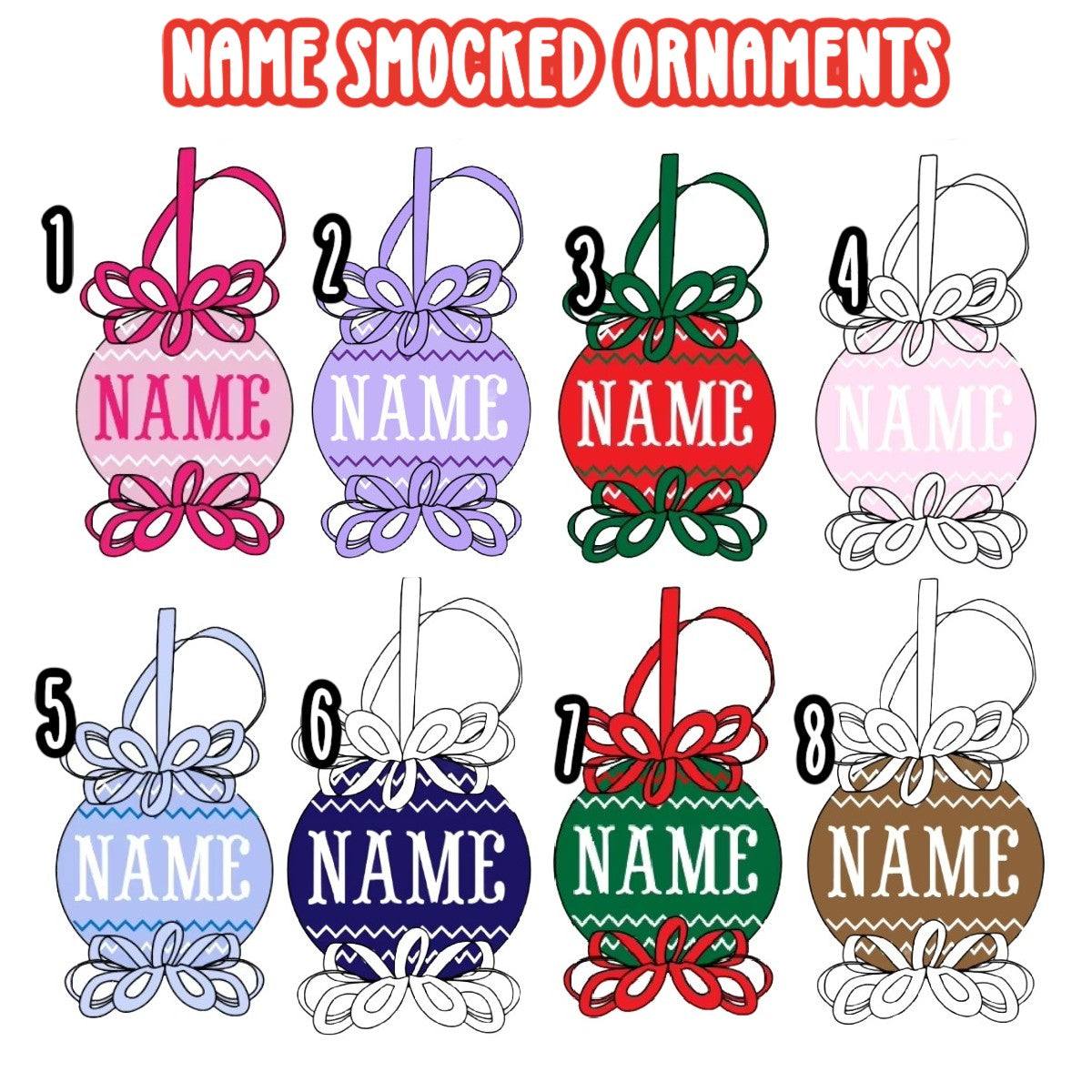 NAME SMOCKED ORNAMENTS