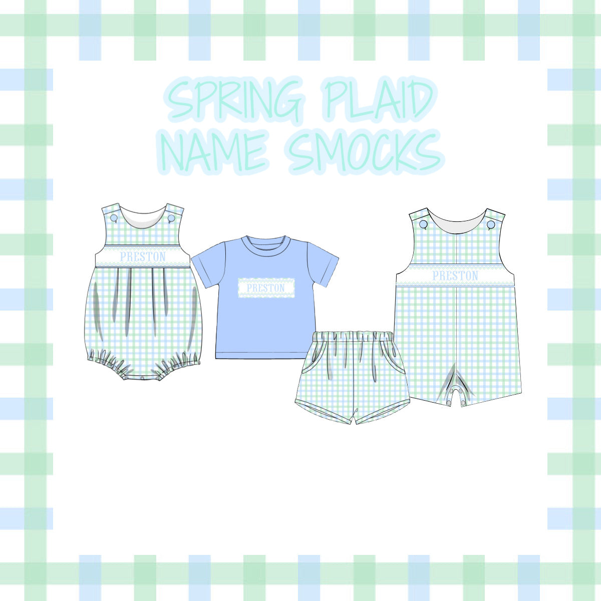 PO 104: BOYS SPRING PLAID NAME SMOCKS