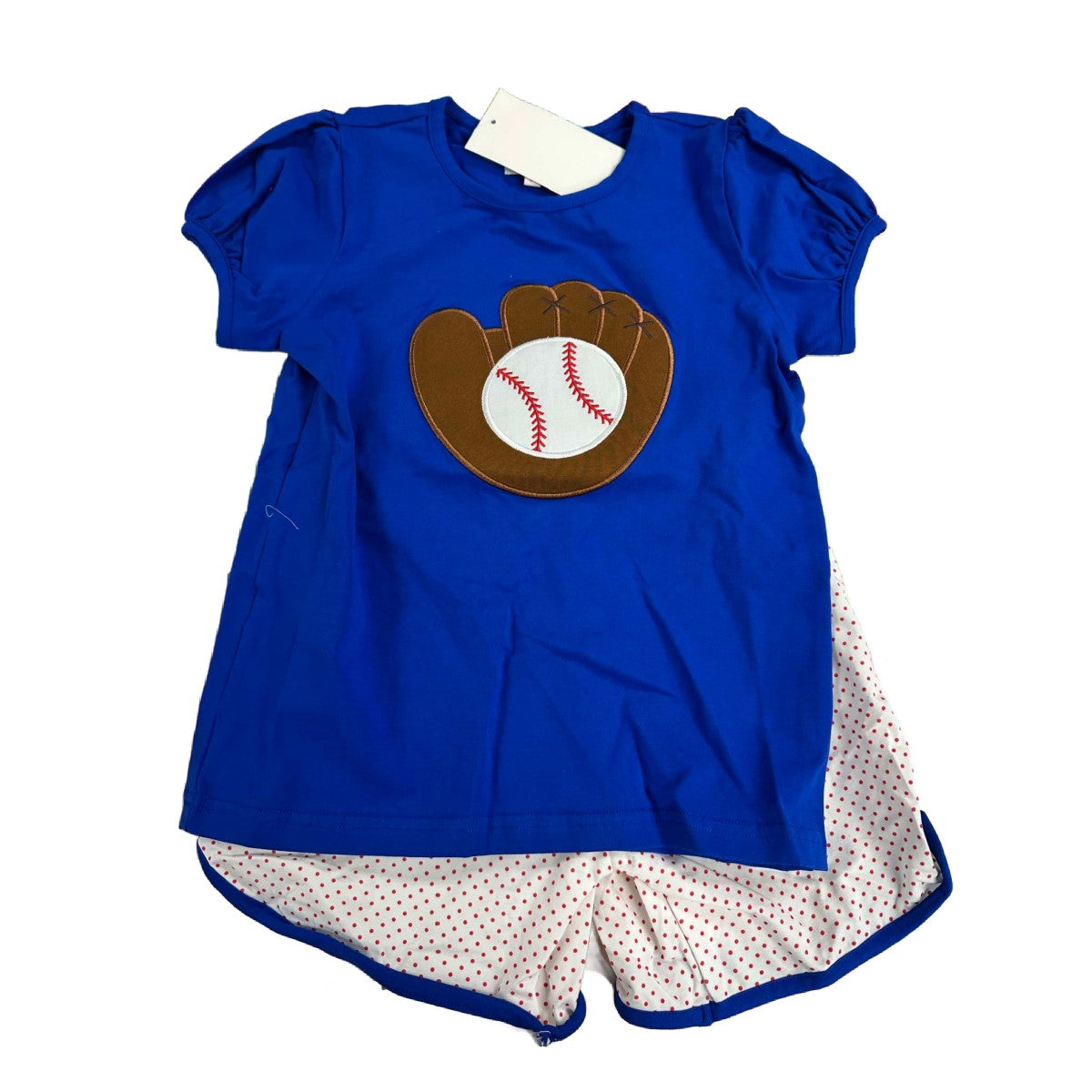 6T GIRLS ROYAL/RED BASEBALL APPLIQUE SHORT SET