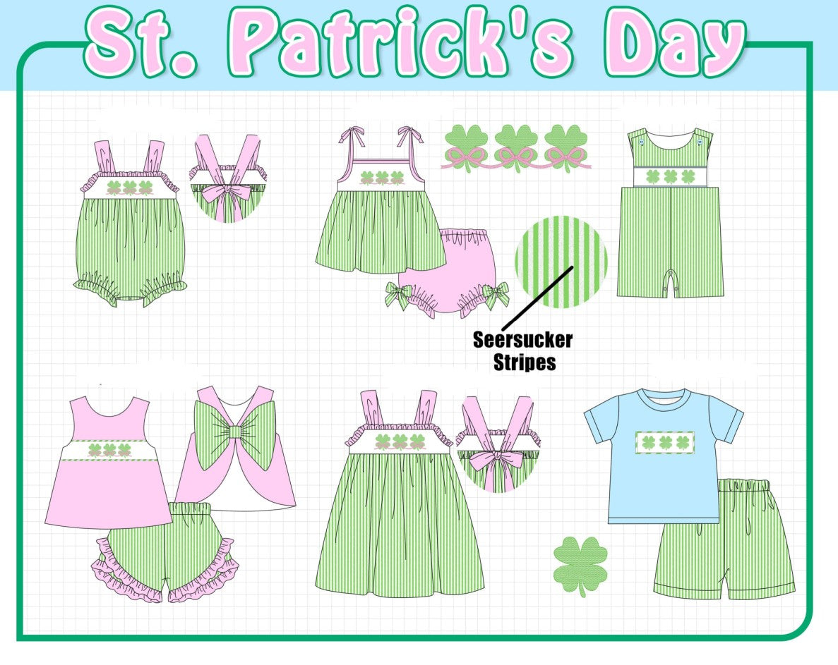 Green clover bow tie embroidery seersucker collection-ETA JAN