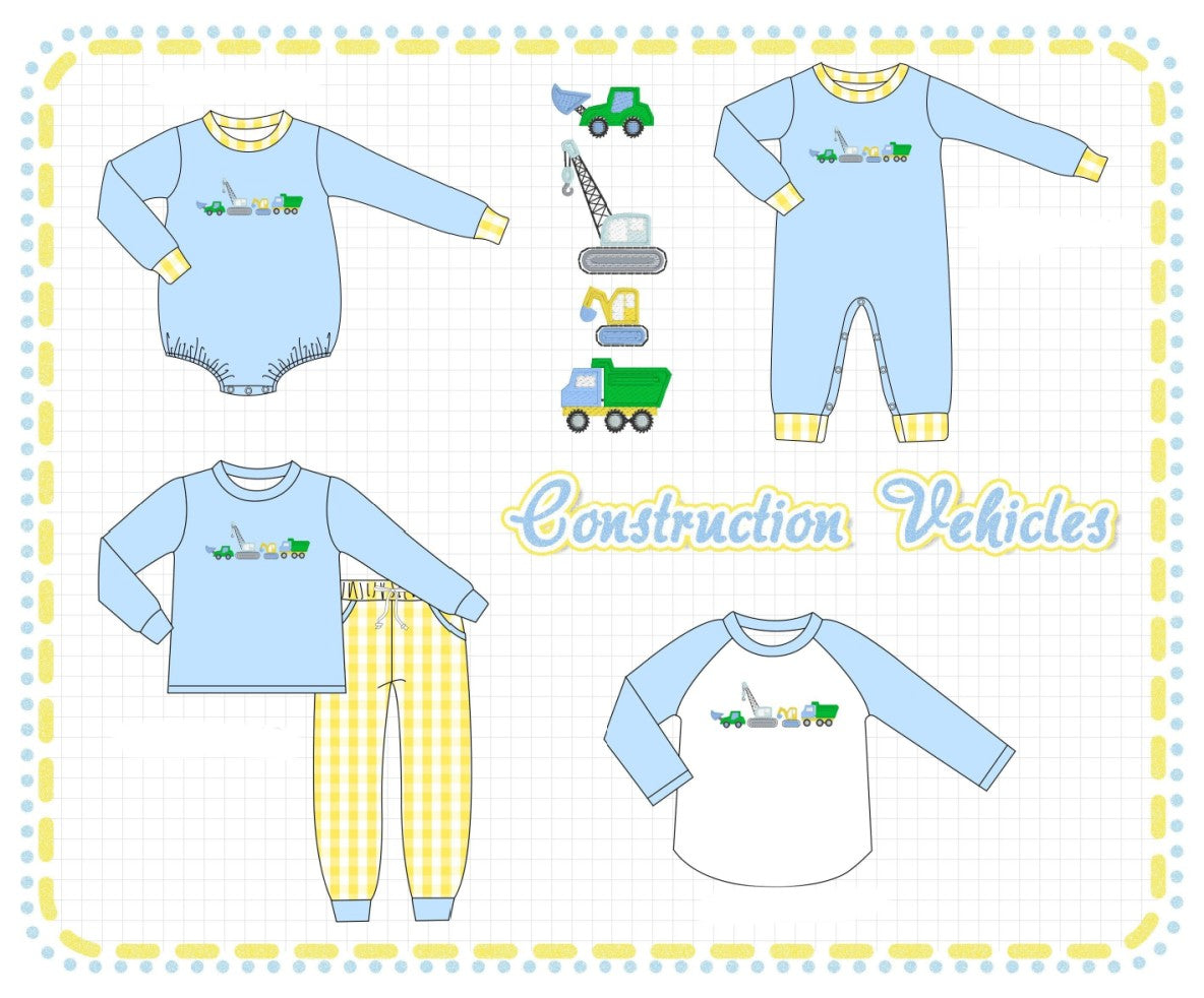 Blue construction vehicles embroidery collection-ETA JAN