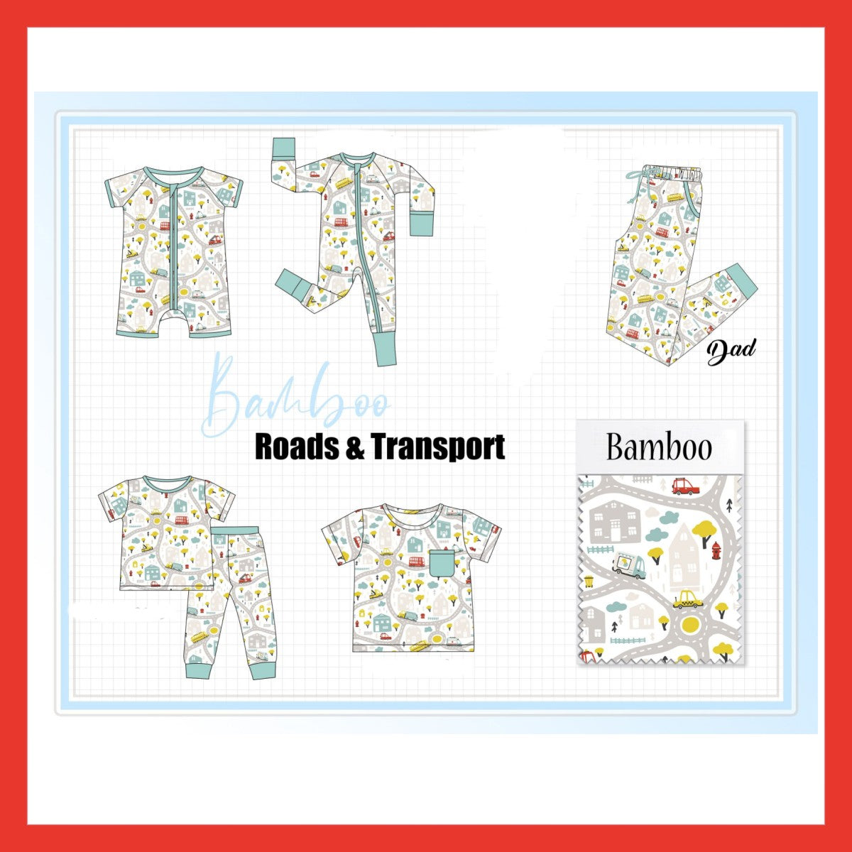 Green roads & transport print bamboo collection-ETA JAN