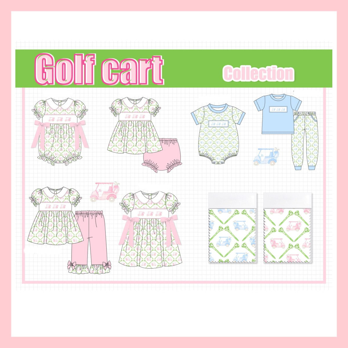 Pink golf cart embroidery collection-ETA JAN