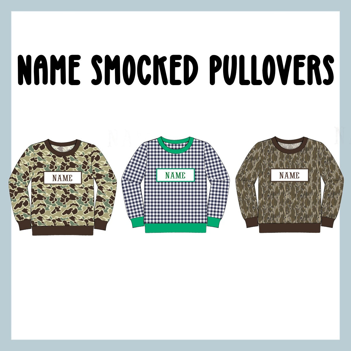 BOYS NAME SMOCKED PULLOVERS.