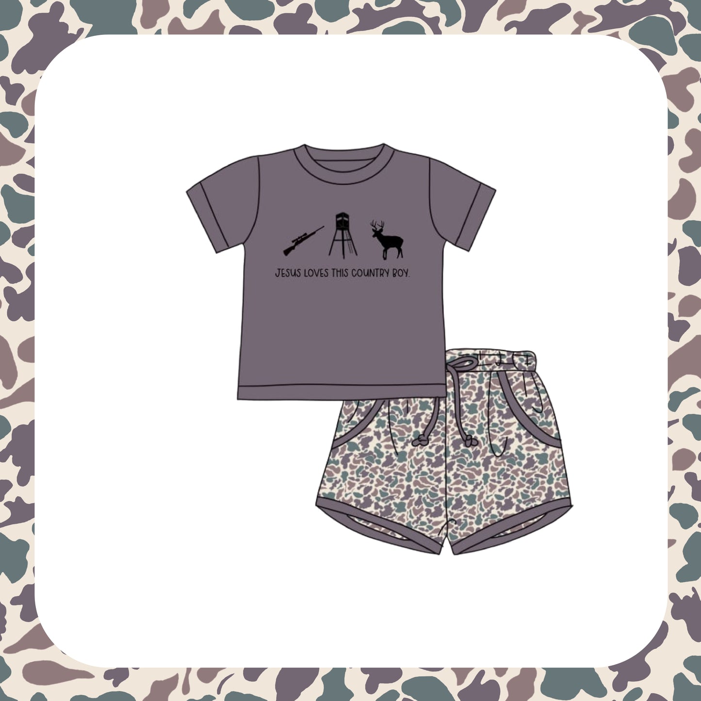BOYS JESUS LOVES COUNTRY SHORT SET(SHIPS TO SSS LATE AUGUST)
