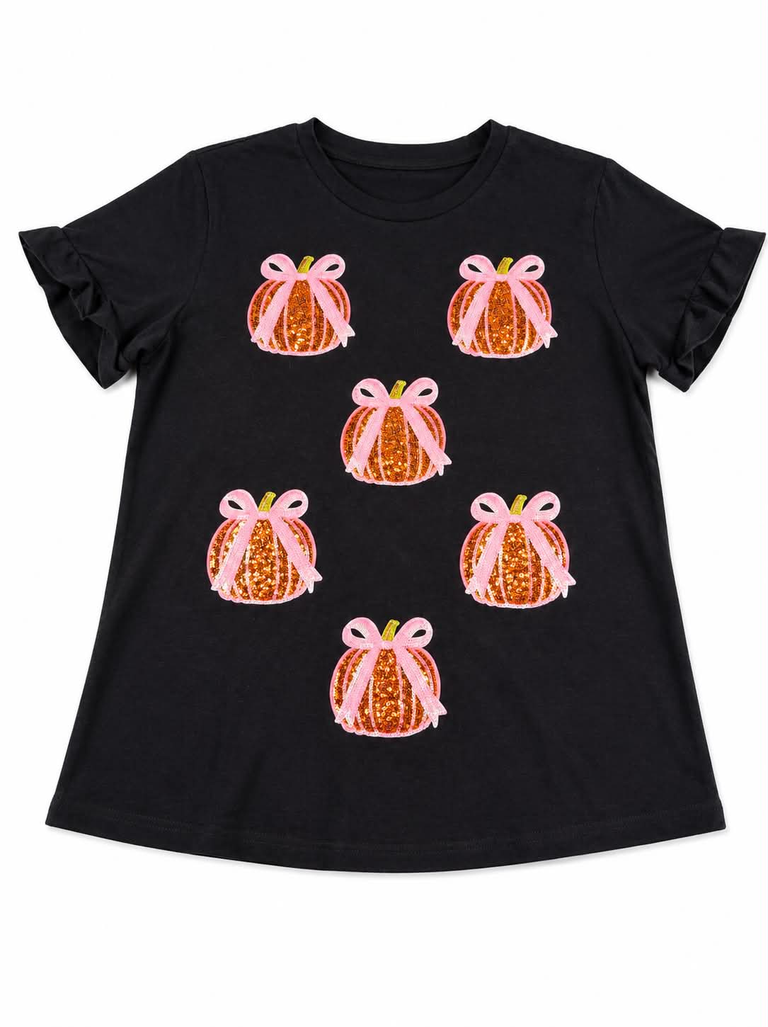 SMALL LADIES PUMPKIN/BOW SEQUIN SHIRT