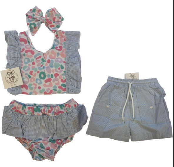 BLUE GINGHAM SHORTS/TRUNKS
