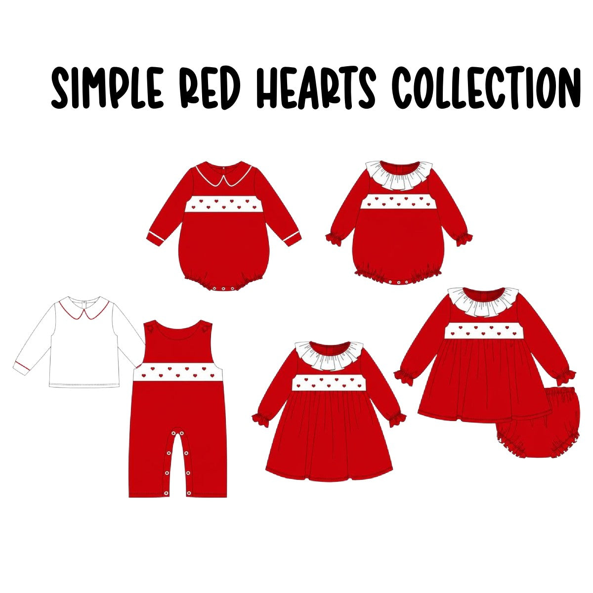 EMBROIDERY SIMPLE RED HEARTS COLLECTION (ETA LATE DEC)