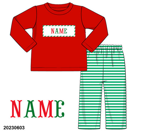 PO 107: BOYS CHRISTMAS NAME SMOCKED PANTS SET