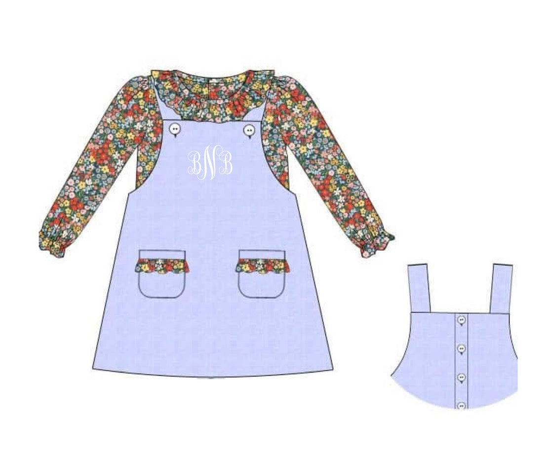 PO93 Fallyn Floral & French Knot Cars Dress Set