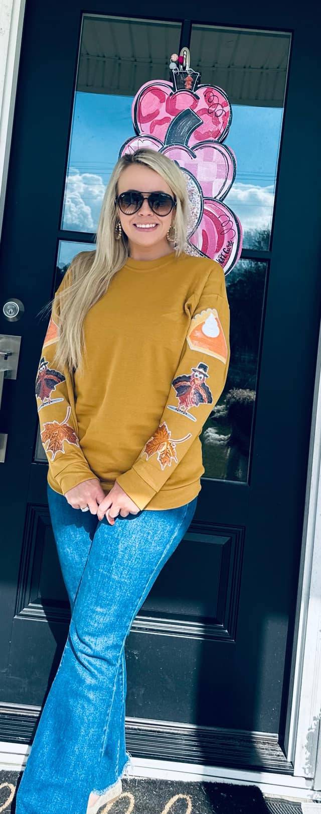 MUSTARD Thanksgiving Sparkle Sleeve Sweatshirt