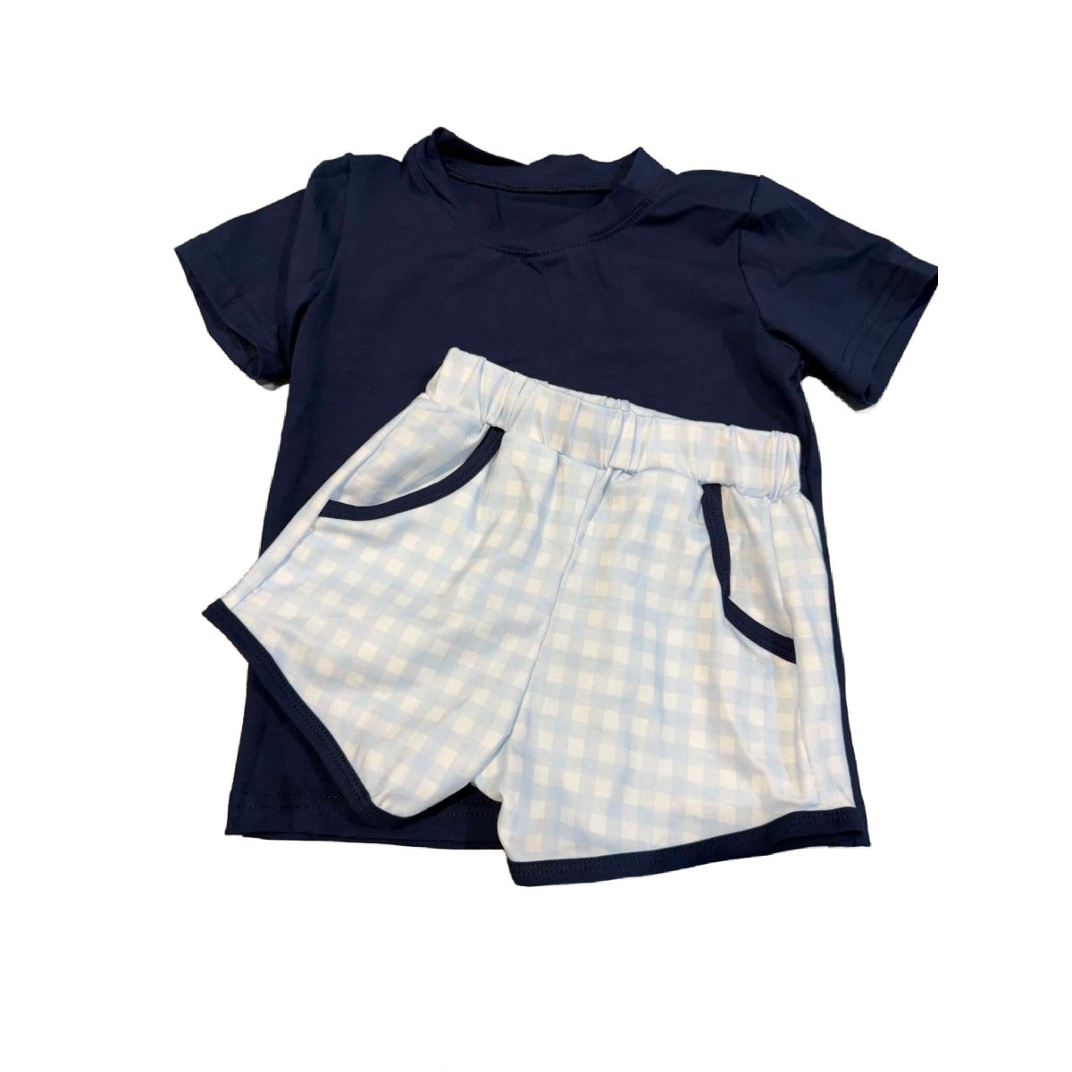 2T NAVY GINGHAM SHORT SETS