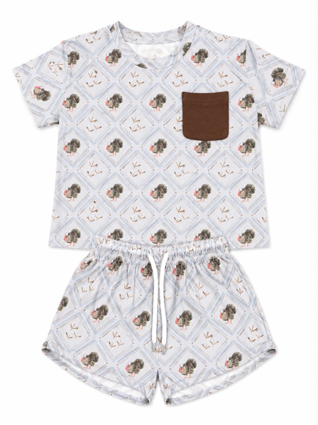 4T TUKREY PRINT SHORT SET