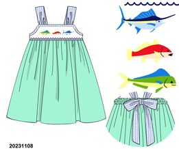 OFFSHORE FISH SMOCKED DRESS (ETA JUNE)