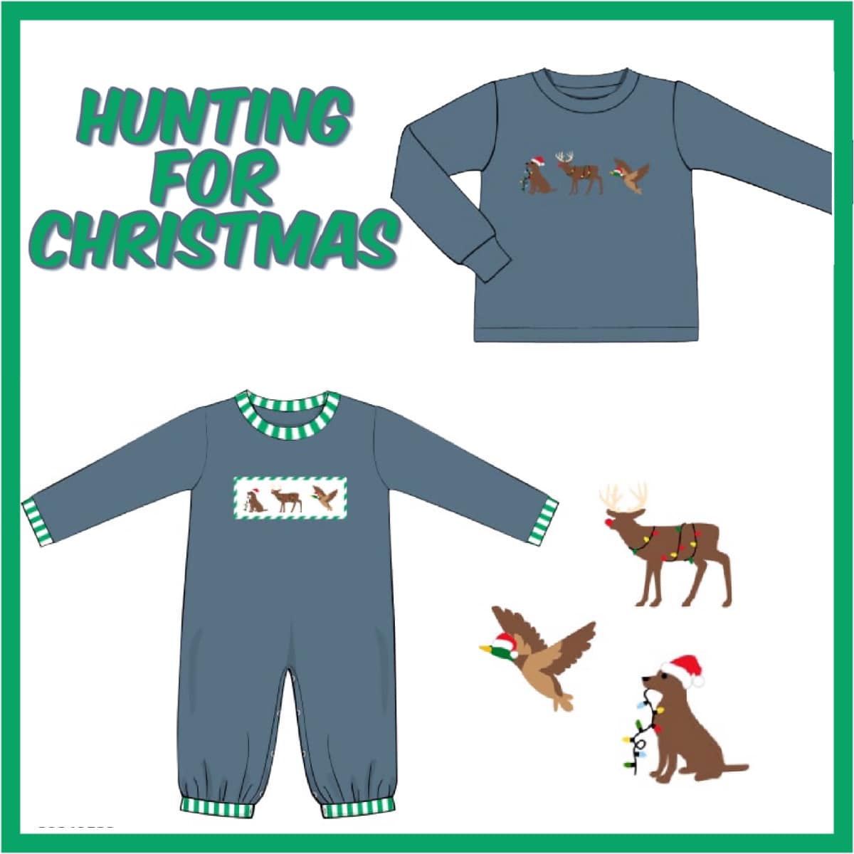 HUNTING CHRISTMAS SMOCKED ROMPER