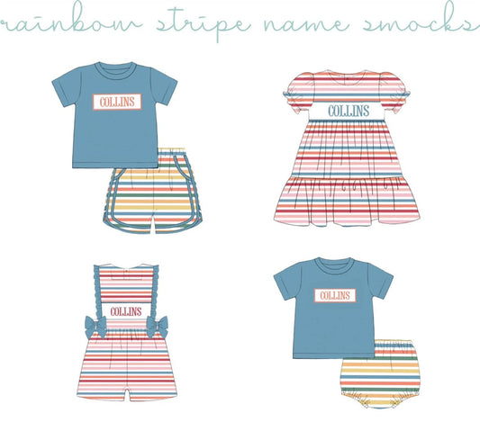 PO 98.5 Rainbow Stripe Name Smock