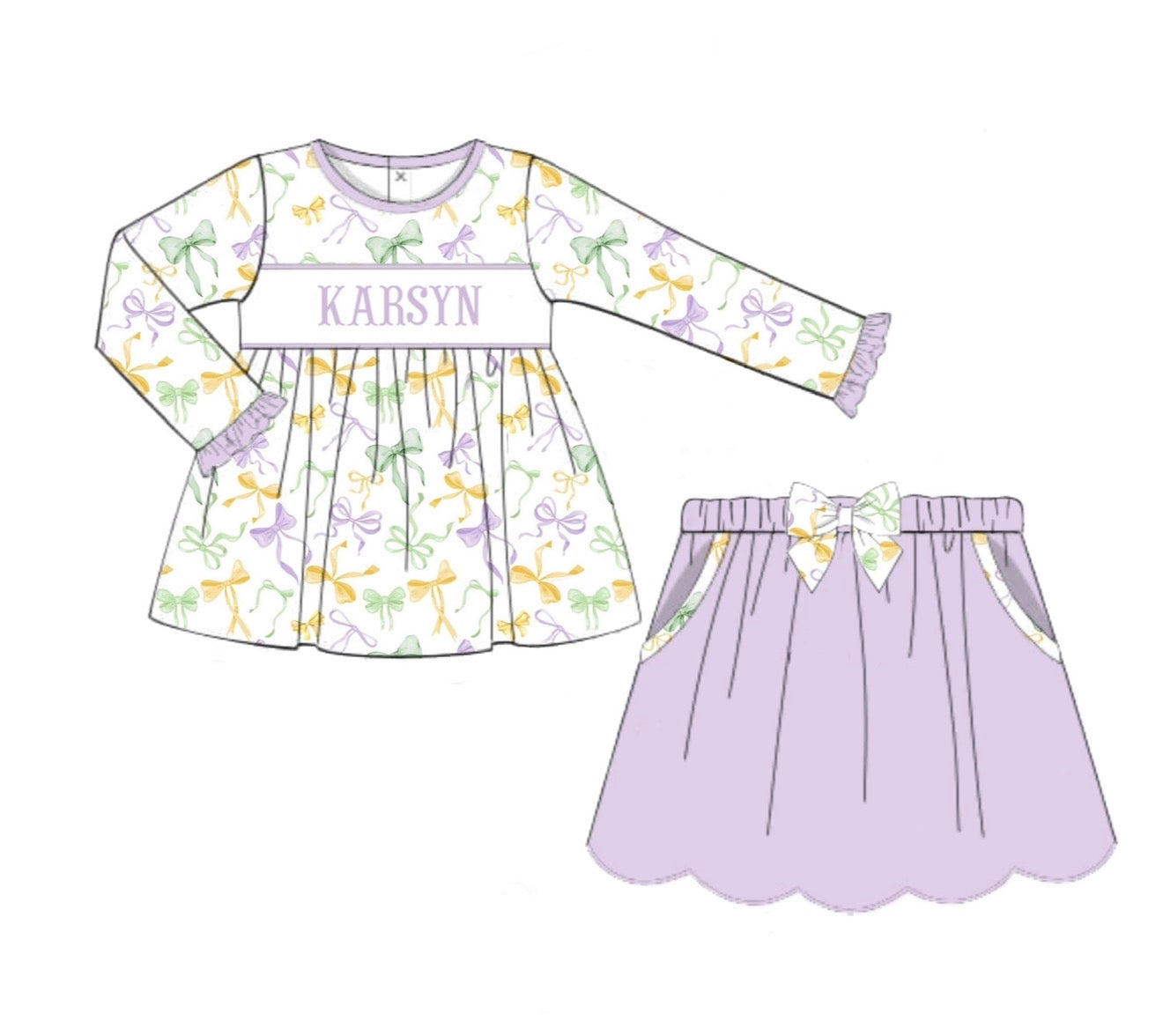 PO 108.5 Mardi Party Name Smocks Skort Set