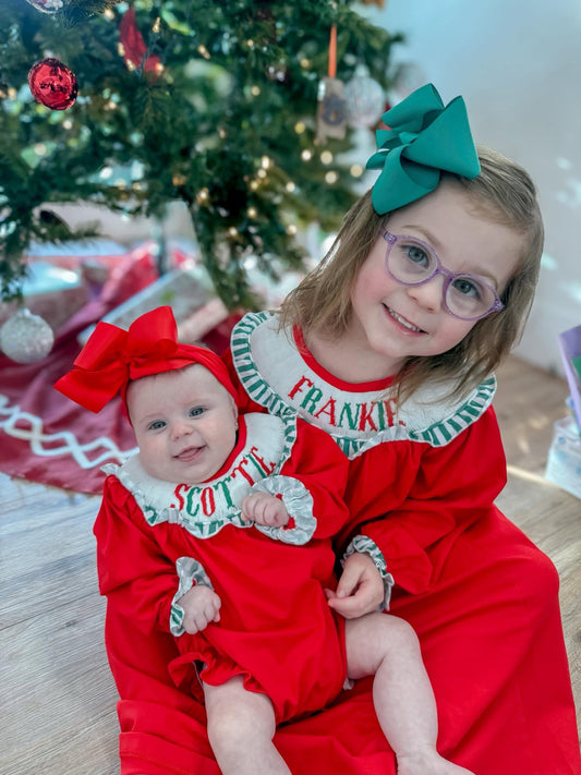 PO 107: GIRLS CHRISTMAS NAME SMOCKED DRESS