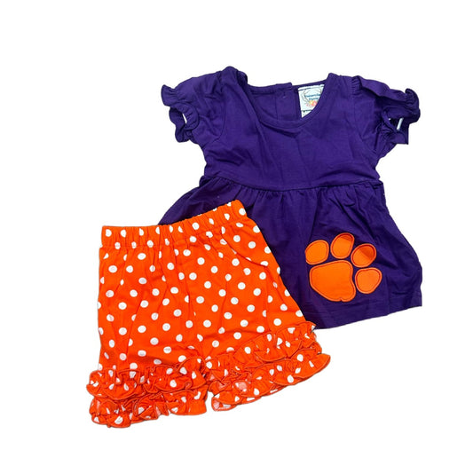 GIRLS PURPLE/ORANGE PAW SHORT SET