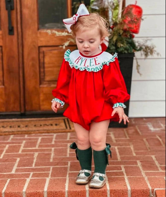 PO 107: GIRLS CHRISTMAS NAME SMOCKED BUBBLE