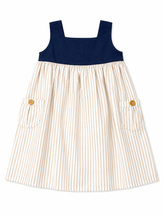 3T TAN STRIPE/NAVY DRESS