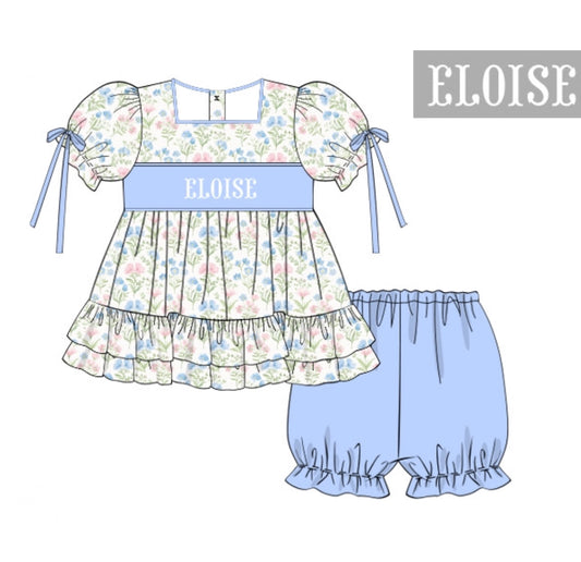 PO 103.5 Spring Floral Name Smocks Girl Short Set