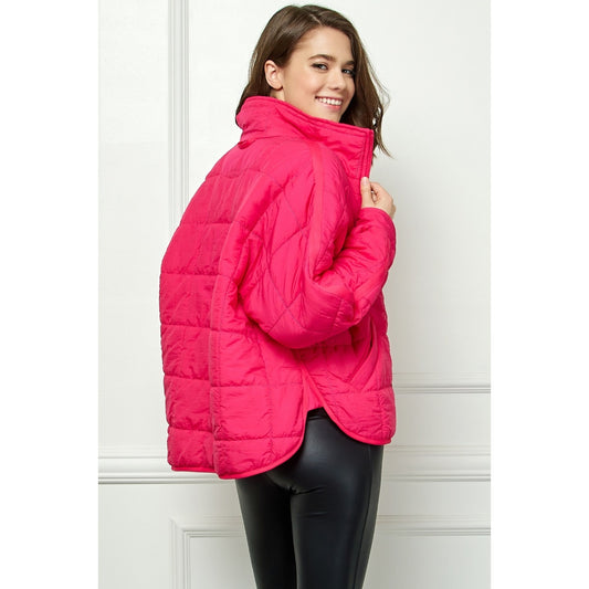 Fuchsia Zip Up Packable Puffer Jacket