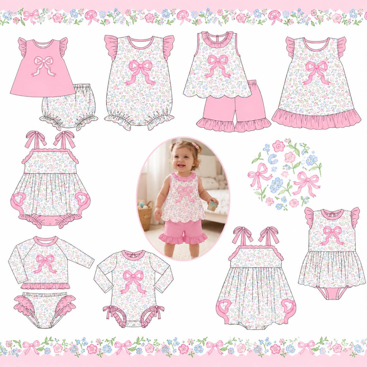 PINK BOW APPLIQUE FLORAL-ETA MARCH