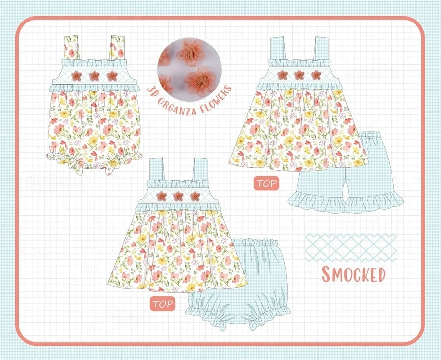 BLUE FLORAL 3D SMOCKED-ETA LATE FEB