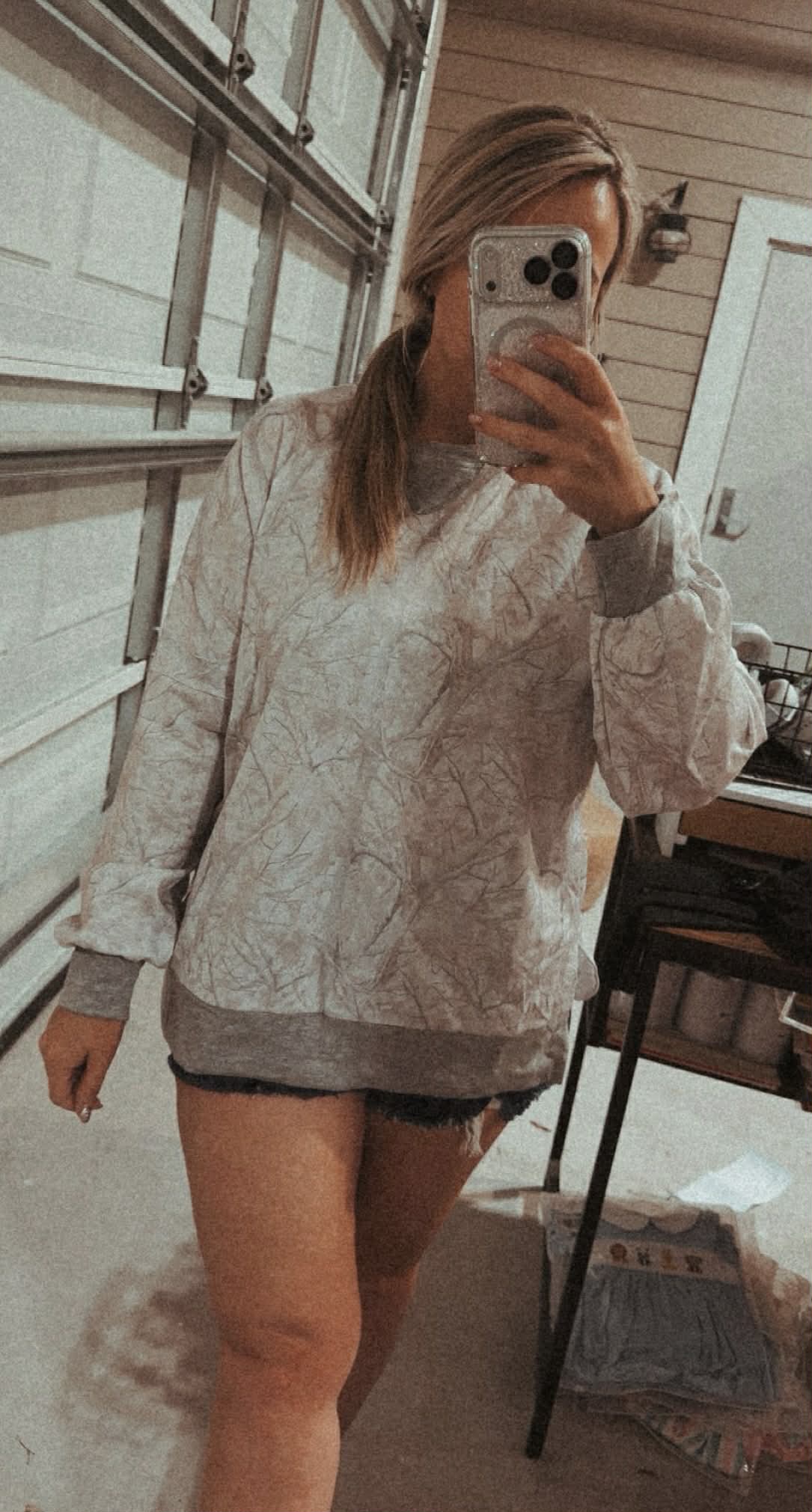LADIES WHITE CAMO OVERSIZED SHIRT