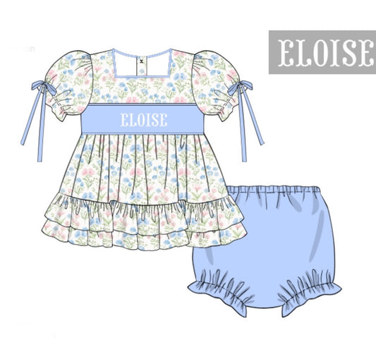 PO 103.5 Spring Floral Name Smocks Bloomer Set