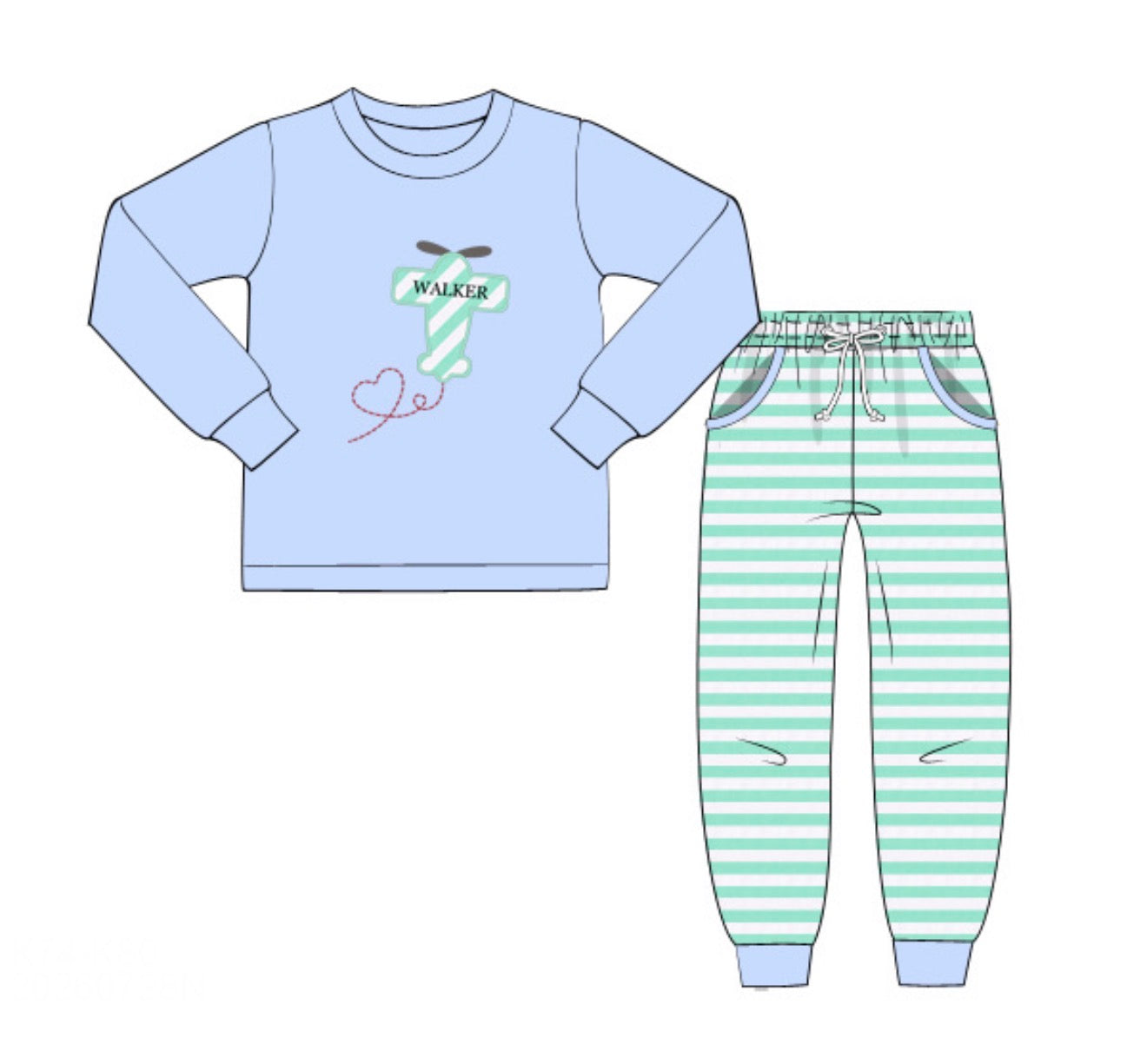 PO 108.5 Valentines Plaid & Planes Jogger Set