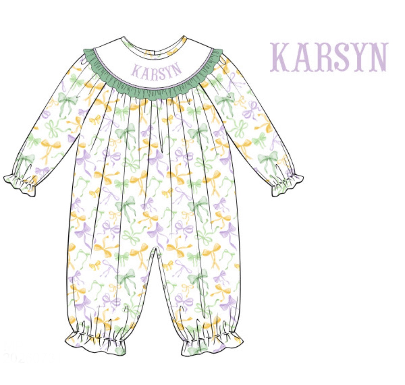 PO 108.5 Mardi Party Name Smocks Girl Romper