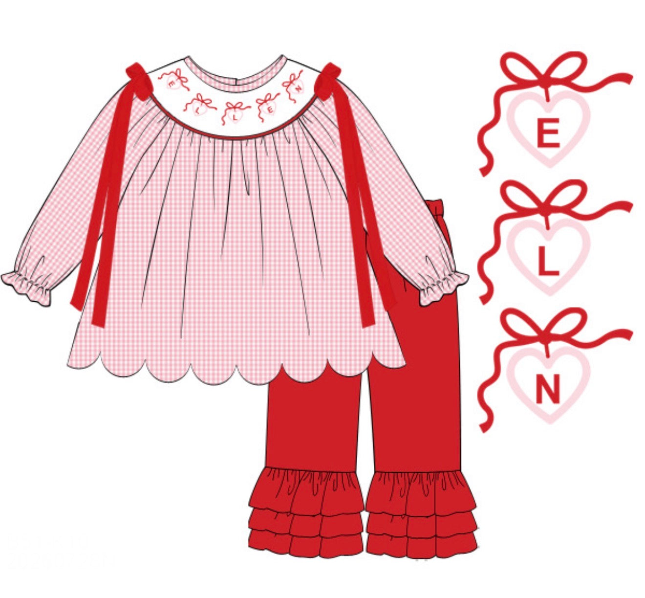 PO 108.5 Heart Name Smocks Girl Pant Set