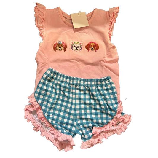 4T FRENCH KNOT PUPS SHORT SET