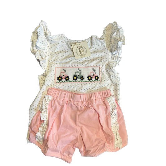 3T TRACTOR SMOCKED SHORT SET