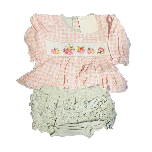 6M PUMPKIN SMOCKED DIAPER SET