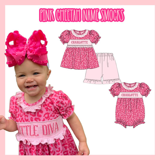 PO 105 PINK CHEETAH NAME SMOCKS