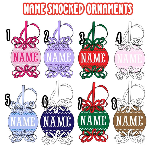 ROUND 2 NAME SMOCKED ORNAMENTS-ETA END OF NOV TO SSS.